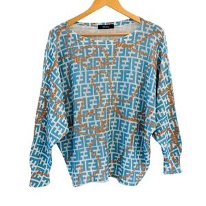 Mariel Chain Graphic‎ Logo Knit Sweater Retro Womens Size M/L Quiet Luxury